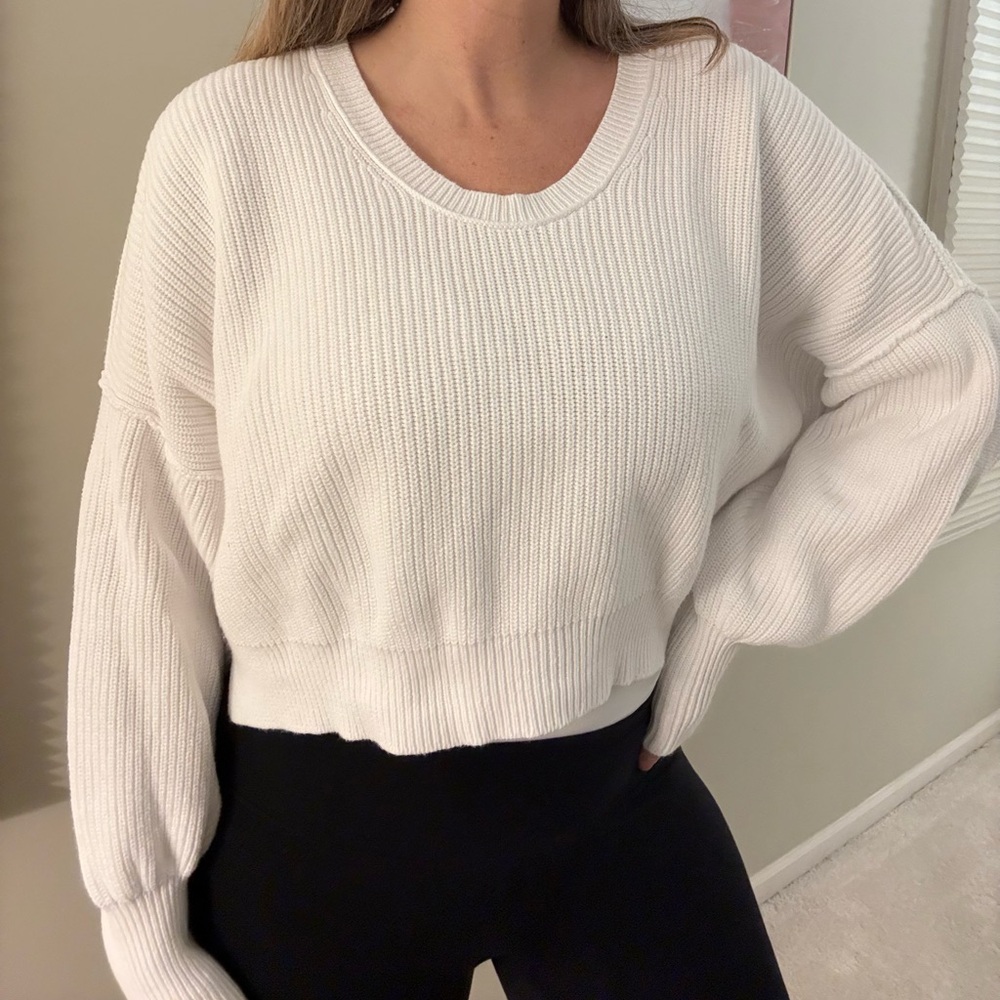 Aerie White Ribbed Knit Top